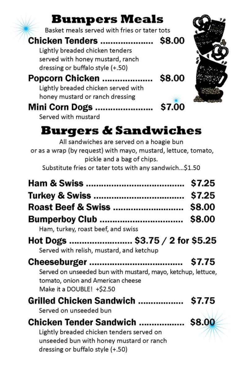 Bumpers Billiards Bar & Grill Menu