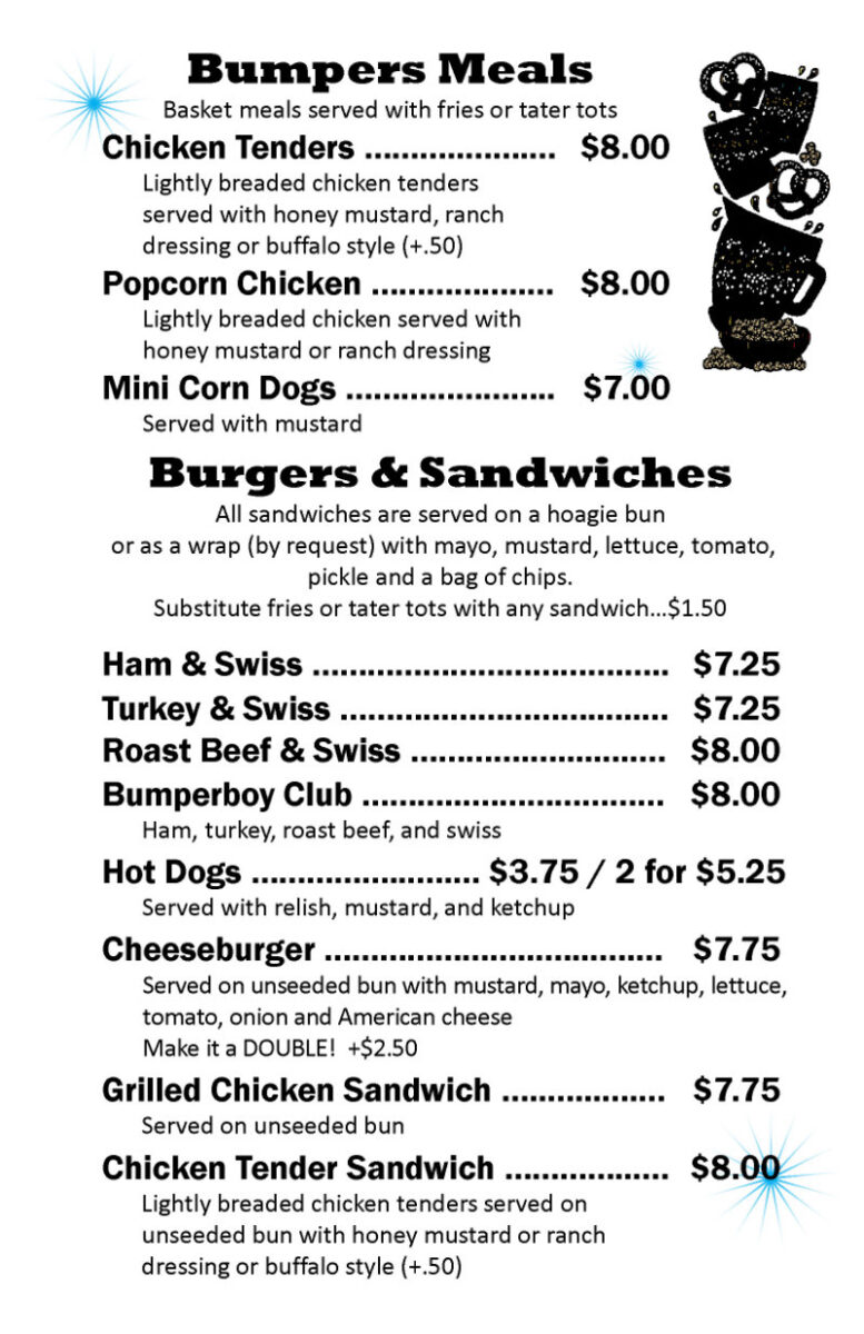 Bumpers Billiards Bar & Grill Menu