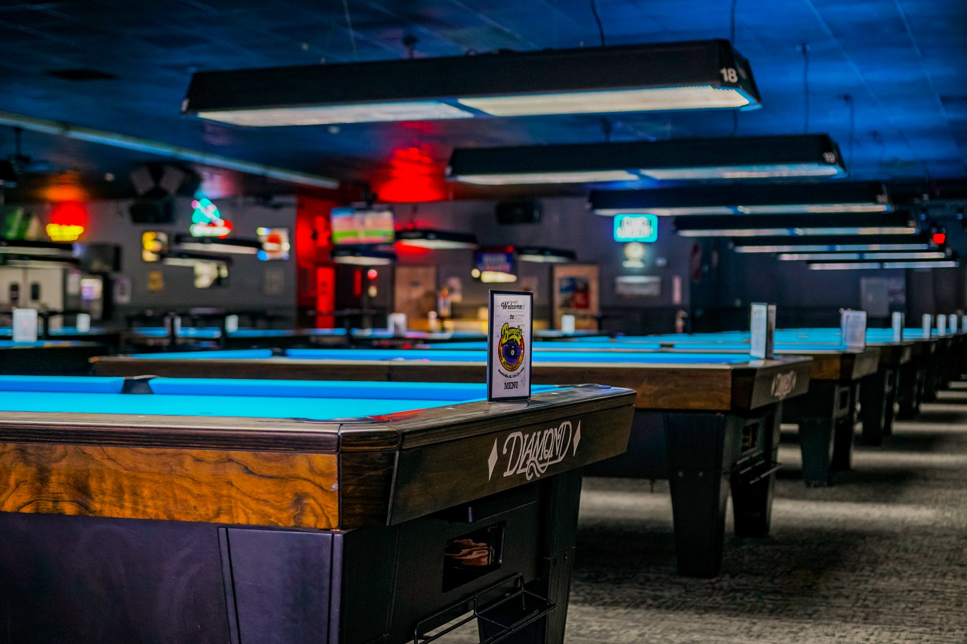 Diamond Pool Tables at Bumpers Billiards in Huntsville, Alabama