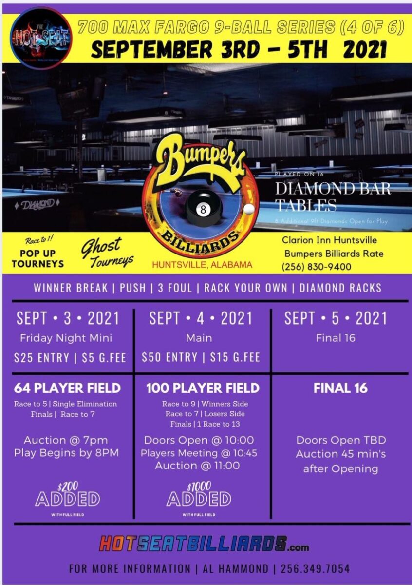 Tournaments & Events at Bumpers Billiards of Huntsville.