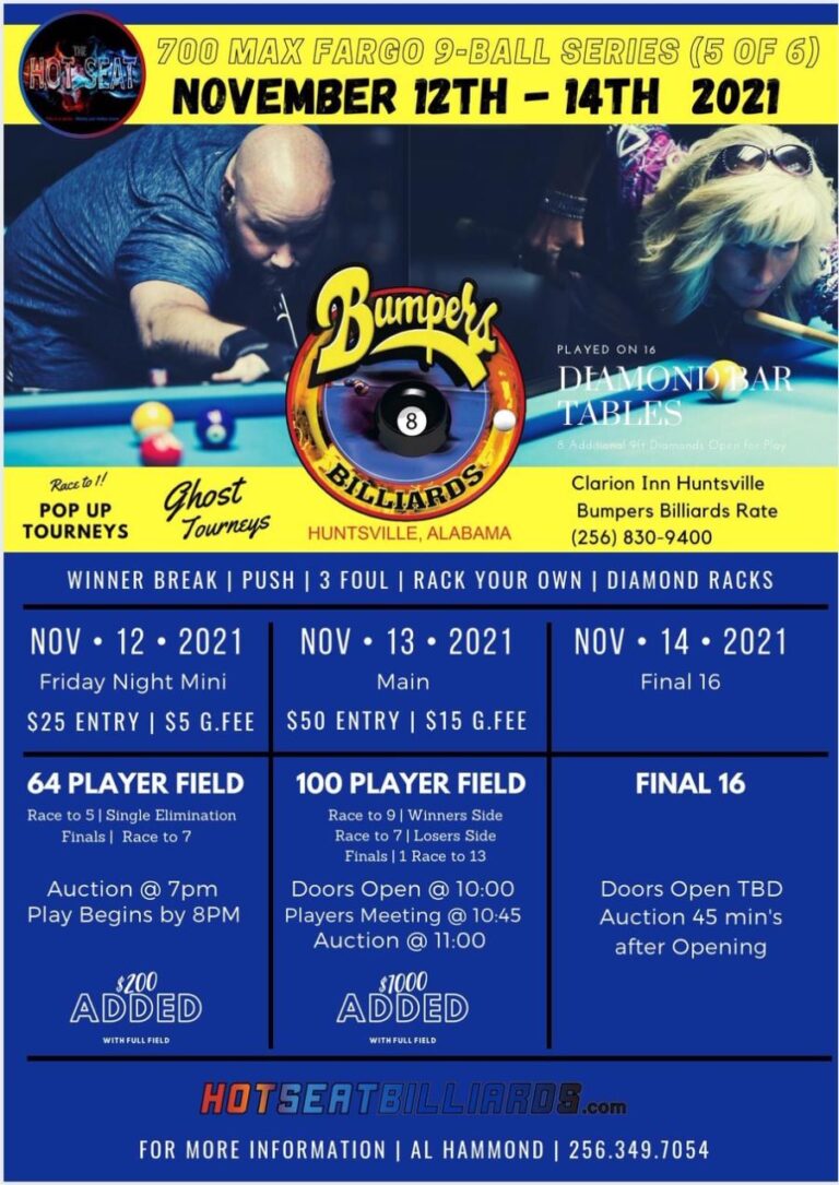 Tournaments & Events at Bumpers Billiards of Huntsville.